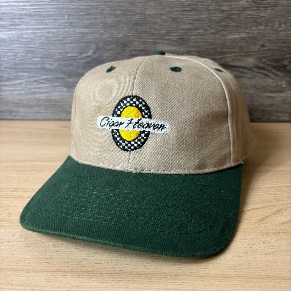 Vintage Cigar Heaven Hat Cap Strap Back Brown Green Adjustable